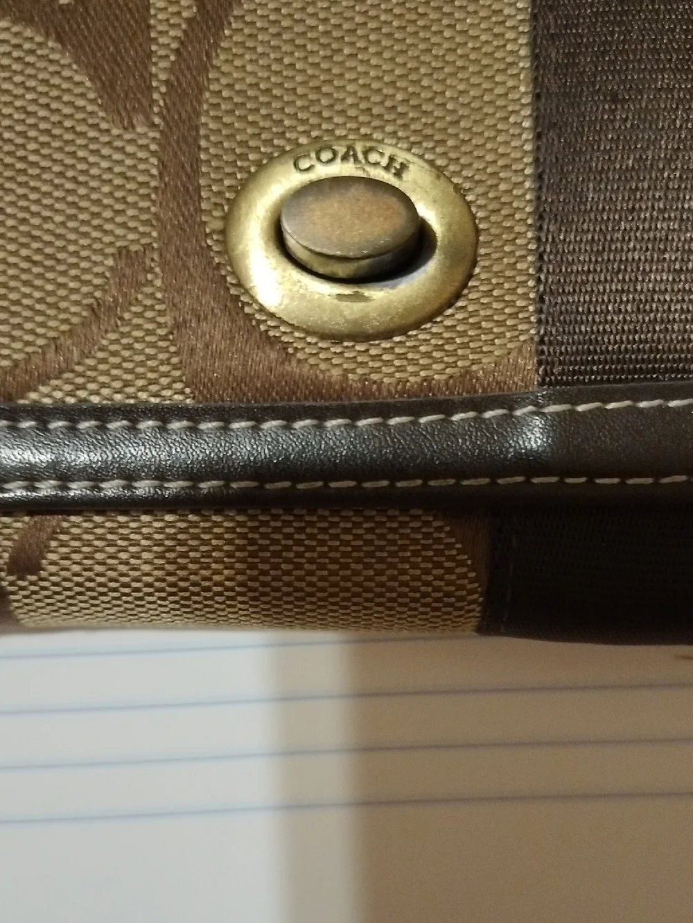 Coach Brown Signature Canvas Compact Wallet with Ribbon - Picture 2 of 4